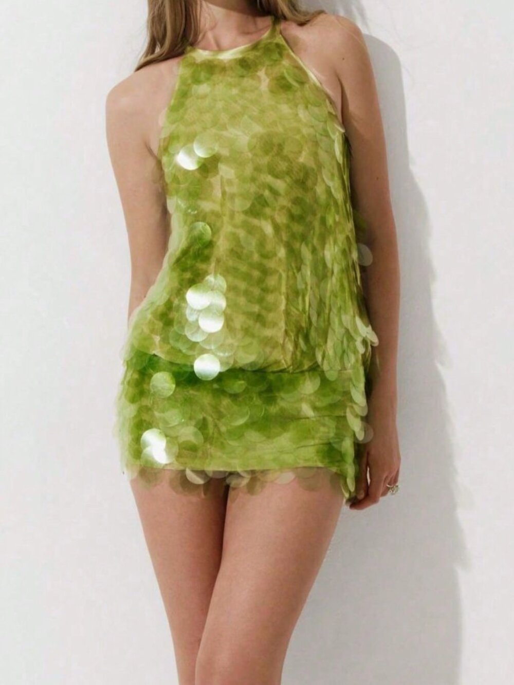 Green Vintage Women's Sequin Halter Bodycon Mini Dress - Picture 1 of 6